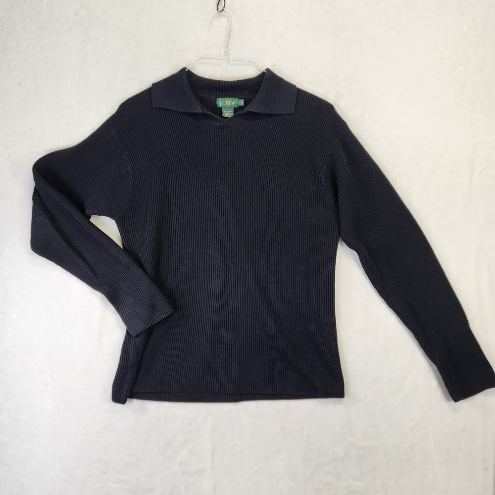 Vintage J.Crew Mens Navy Blue Ribbed Cotton Polo Sweater Made in Hong‎ Kong S